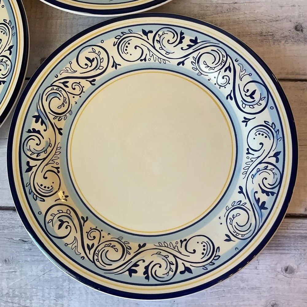 Better Homes And Gardens Renes Dinner Plates Blue Scrolls Set Of 3 Lot #2